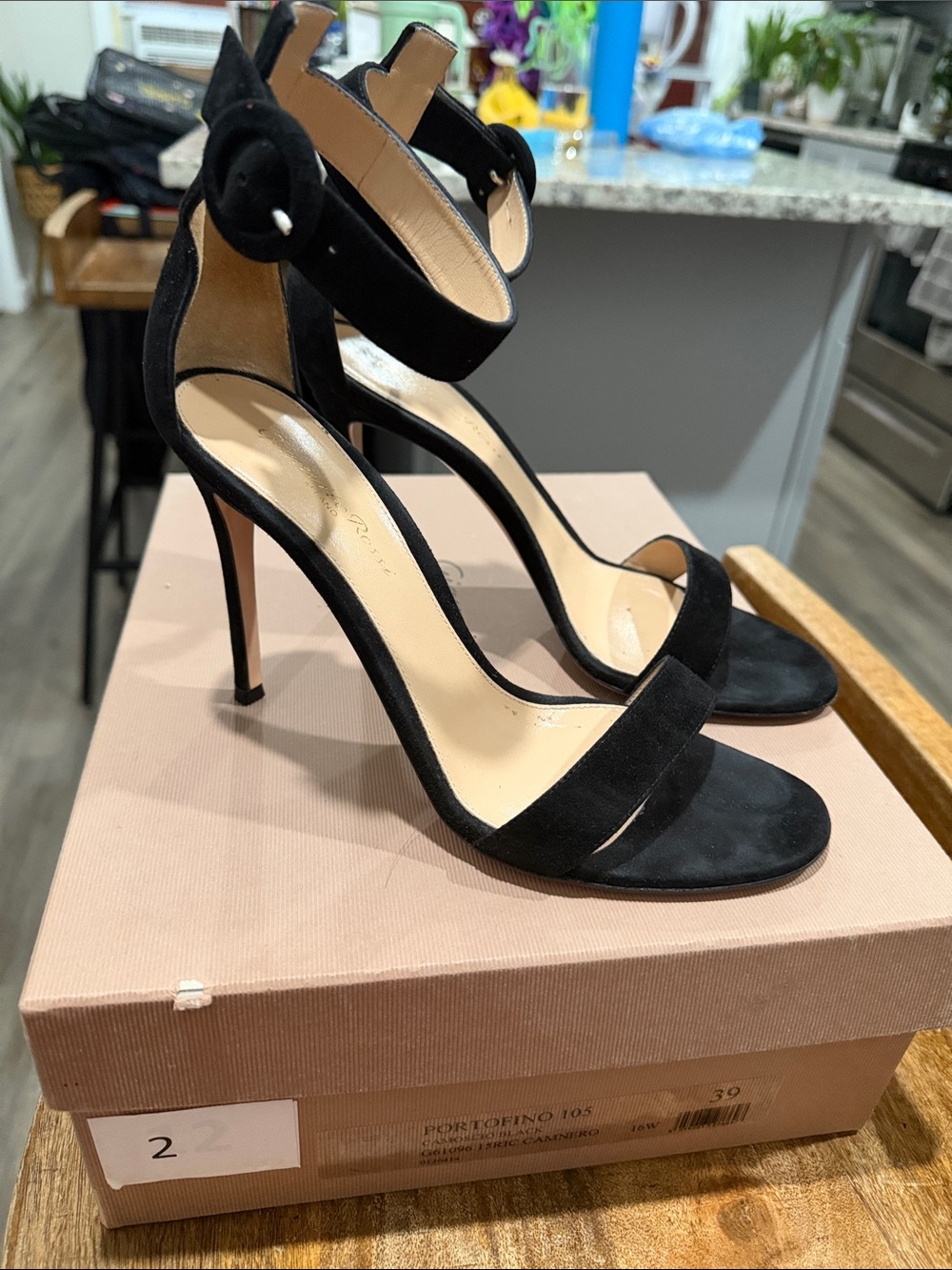Gianvito Rossi Black Suede Stiletto Ankle-Strap Sandals